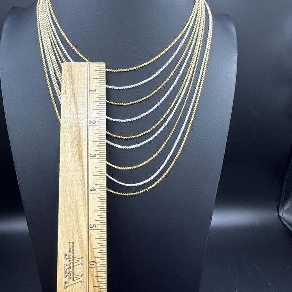 Vintage Multistrand Necklace 16" Graduated White and Gold Tone Layered Chains - Picture 2 of 8